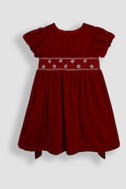 JoJo Maman Bébé Red Smocked Velvet Party Dress - Image 1 of 3