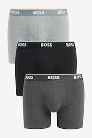 BOSS Grey Logo Waistband Boxer Briefs 3 Pack in Stretch Cotton - Image 1 of 4