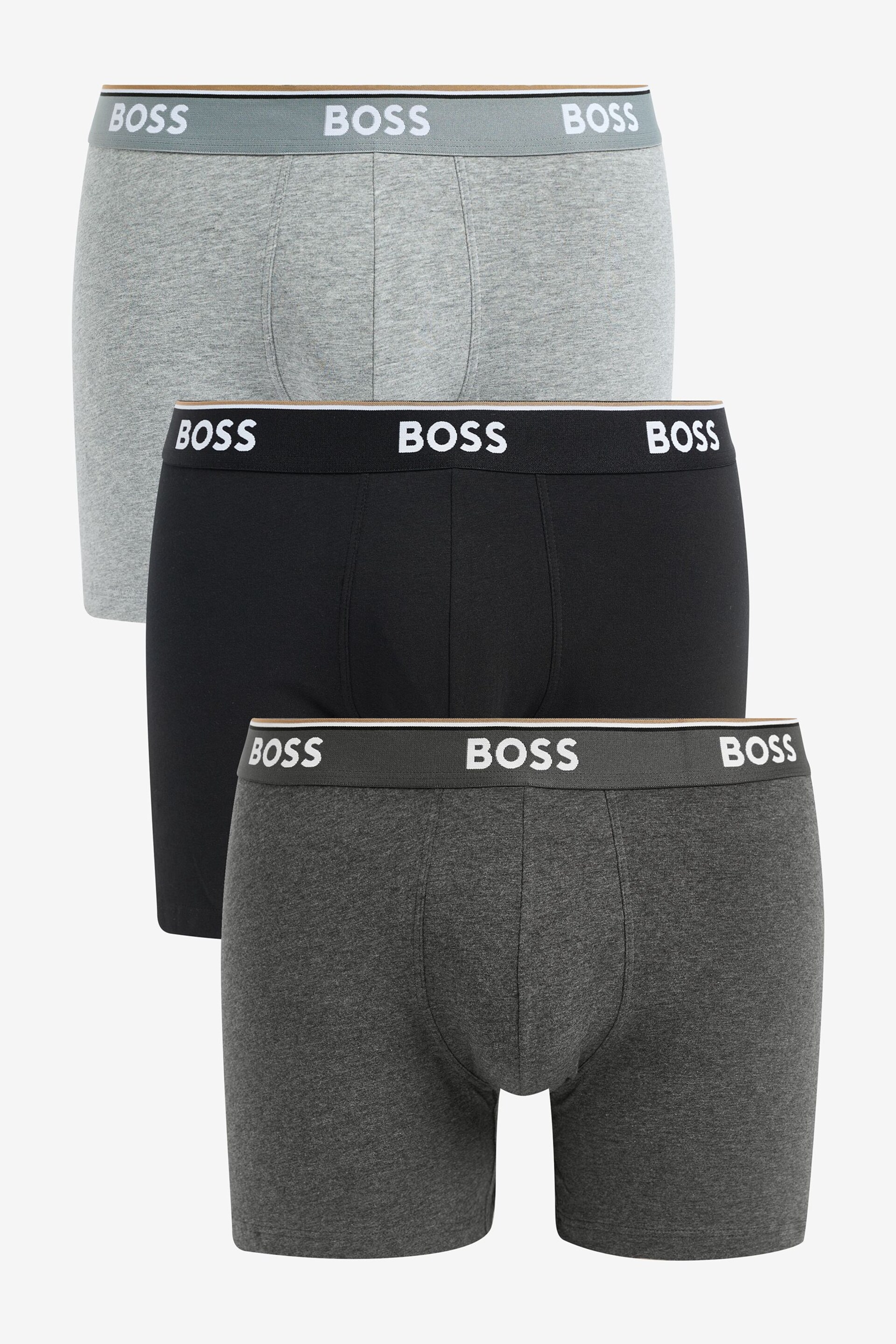 BOSS Grey Logo Waistband Boxer Briefs 3 Pack in Stretch Cotton - Image 1 of 4