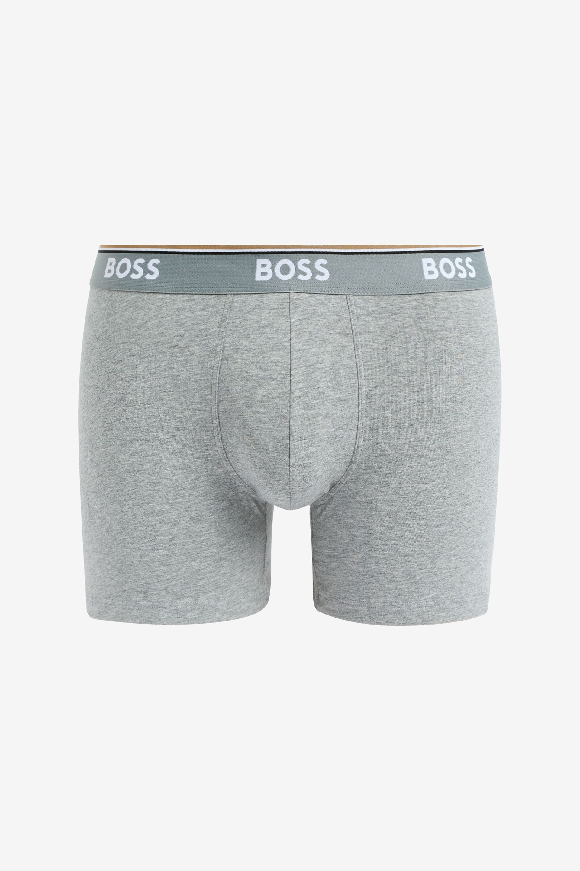 BOSS Grey Logo Waistband Boxer Briefs 3 Pack in Stretch Cotton - Image 2 of 4