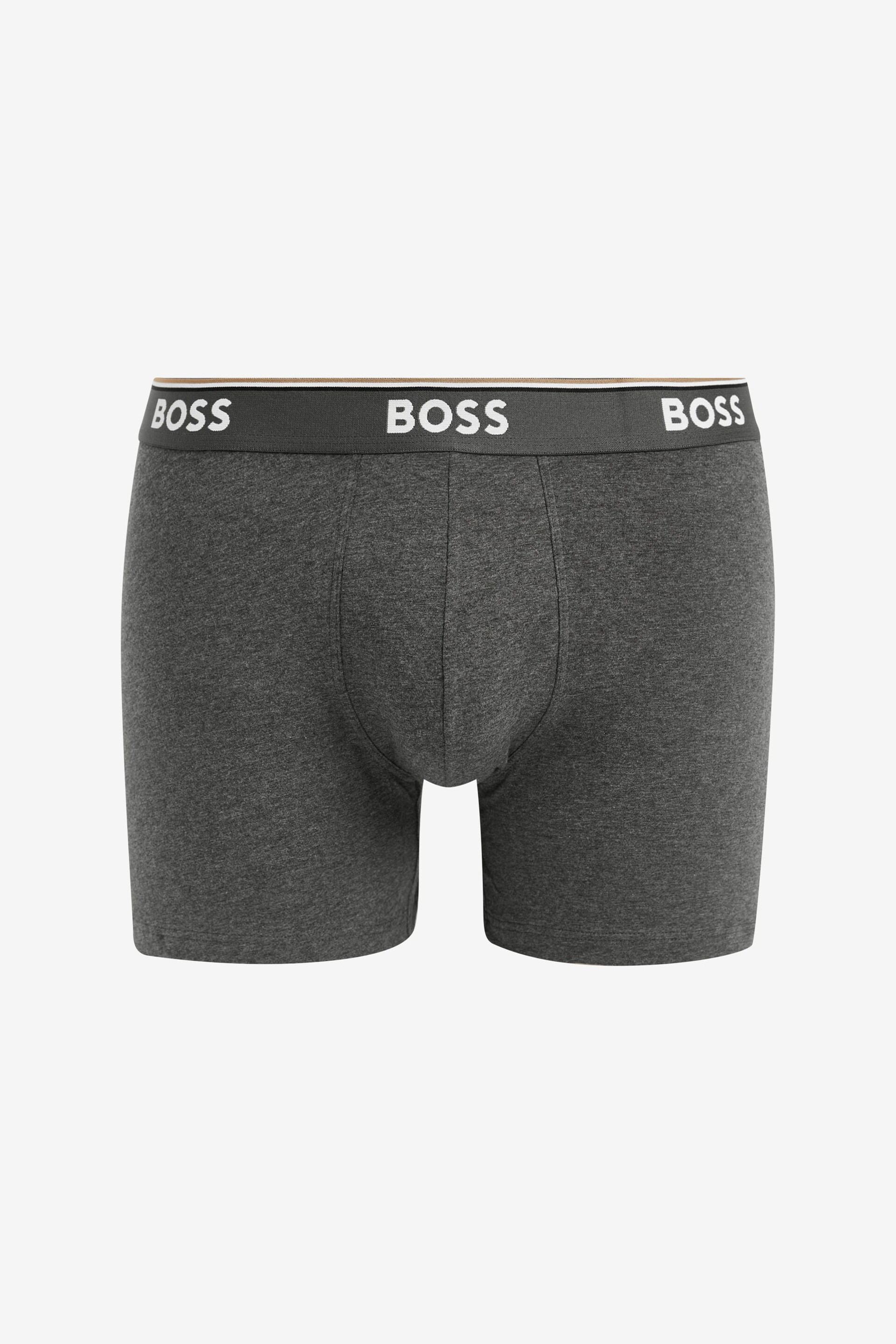 BOSS Grey Logo Waistband Boxer Briefs 3 Pack in Stretch Cotton - Image 3 of 4