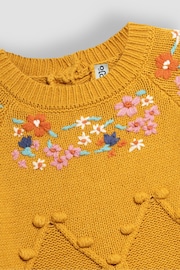 JoJo Maman Bébé Mustard Floral Embroidered Cable Knitted Dress - Image 3 of 3