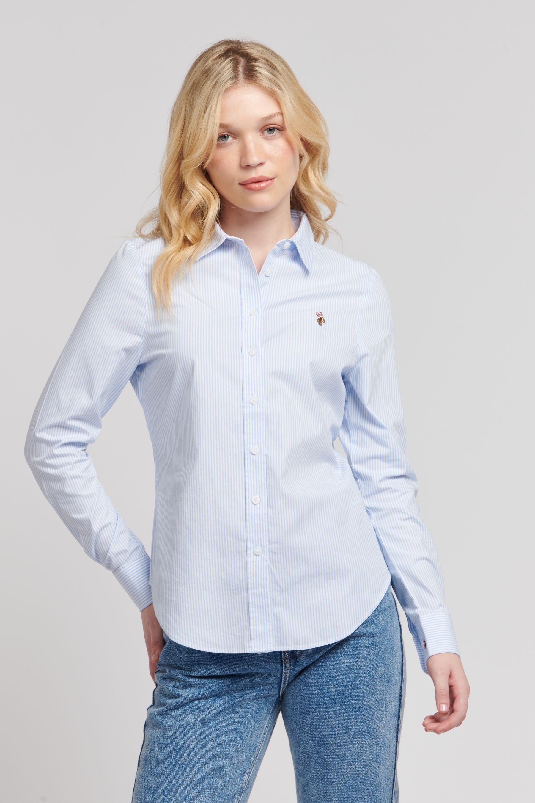 U.S. Polo Assn. Blue Womens Classic Fit Stripe Oxford Shirt