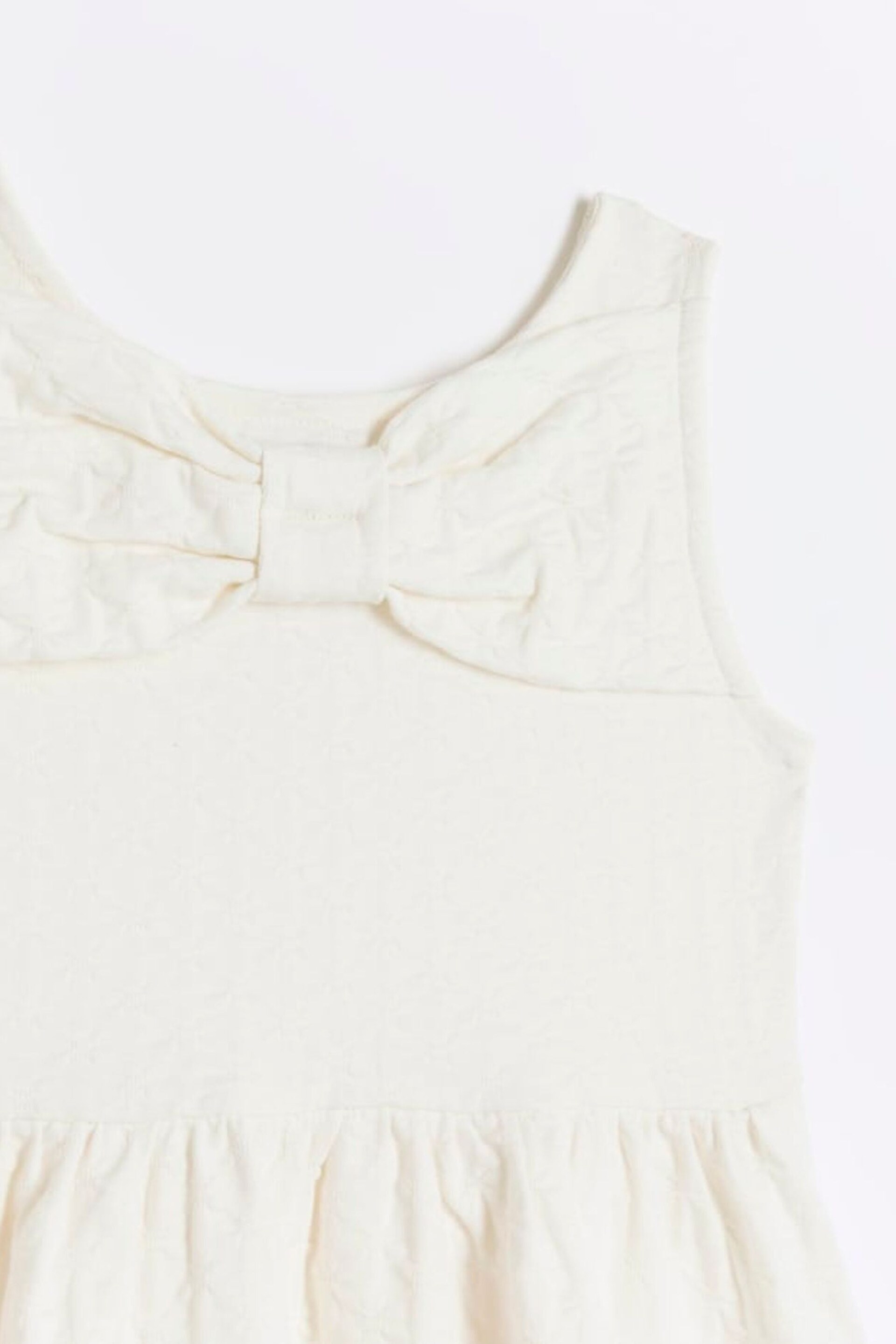 River Island Cream Girls Textured Bow Dress - Image 3 of 4