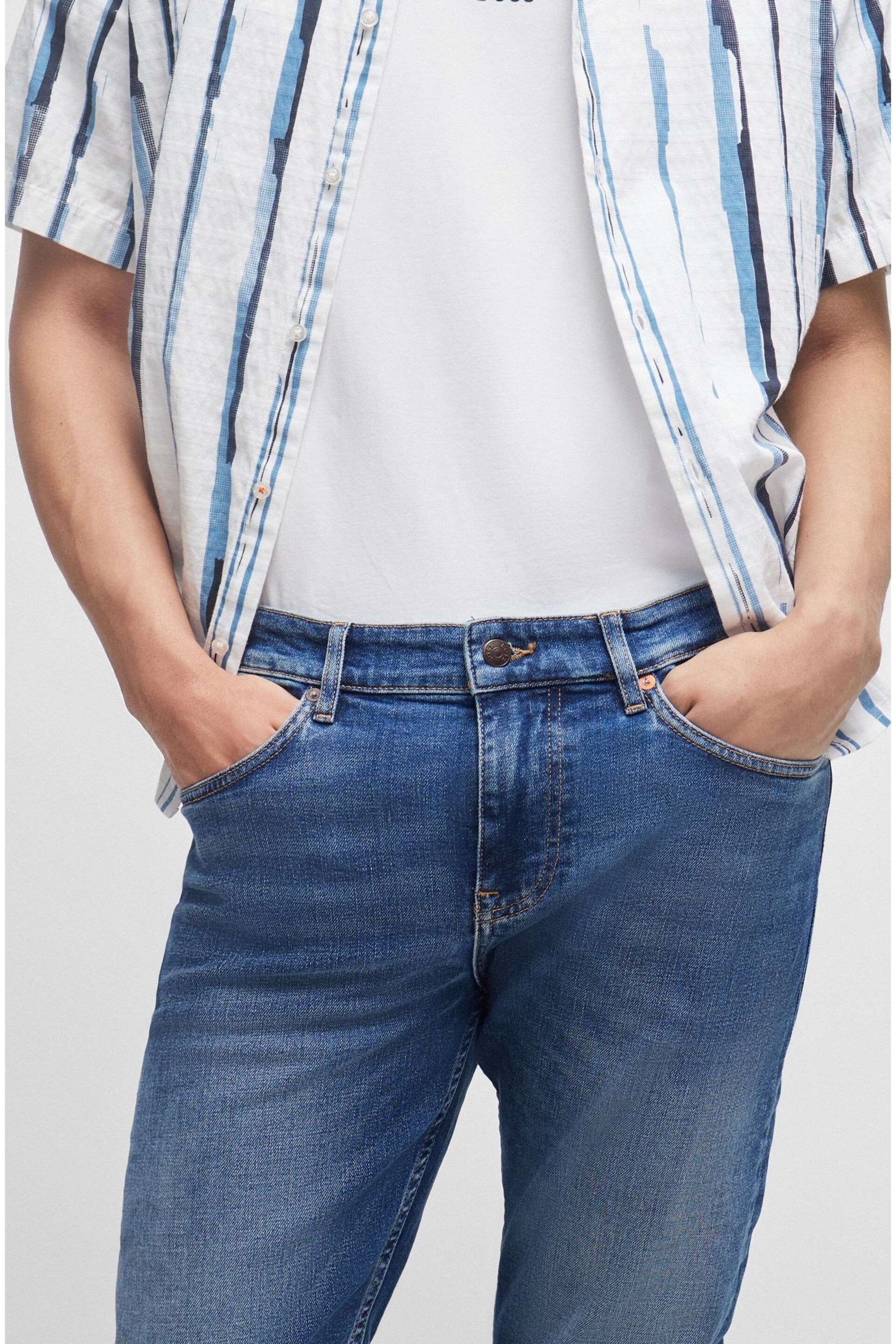 BOSS Mid Blue Slim Fit Comfort Stretch Denim Jeans - Image 4 of 5