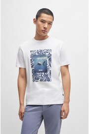 BOSS White/Blue Cotton-Jersey Regular-Fit T-Shirt With Seasonal Artwork - Image 1 of 5