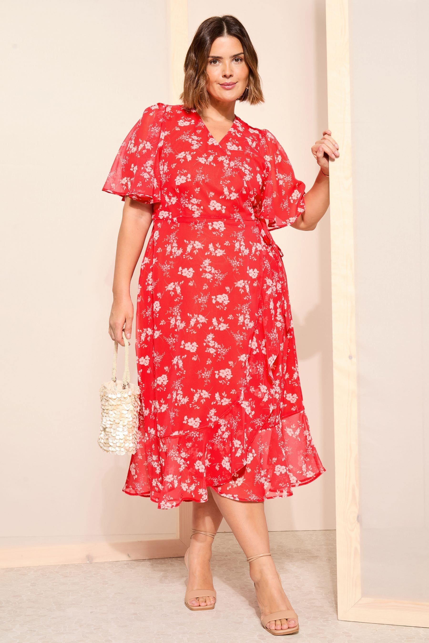 Red chiffon midi dress online