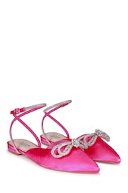 Linzi Pink Mayla Satin Flat Mules With Diamante Bow Detail - Image 3 of 4