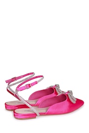 Linzi Pink Mayla Satin Flat Mules With Diamante Bow Detail - Image 4 of 4