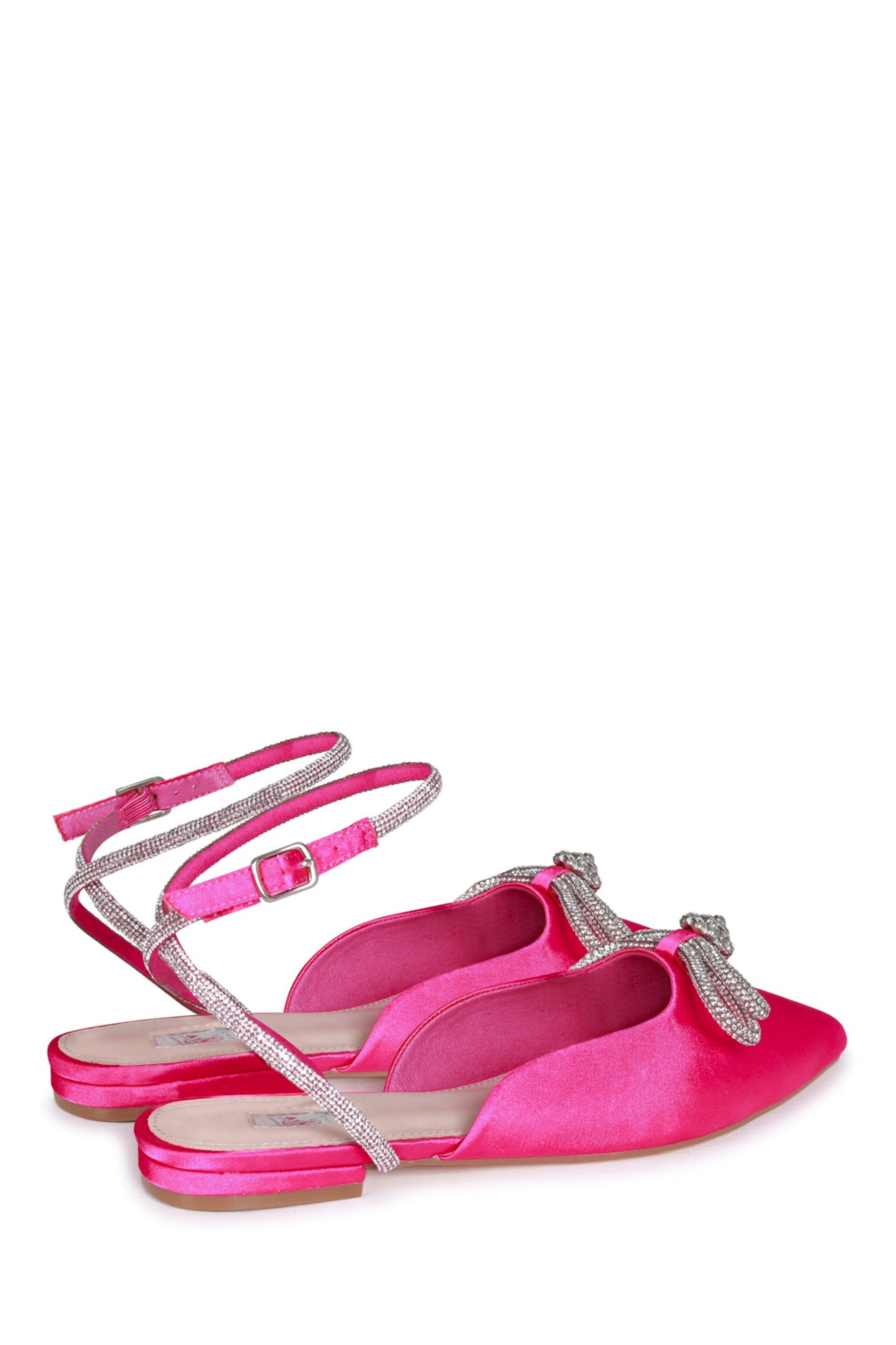 Linzi Pink Mayla Satin Flat Mules With Diamante Bow Detail - Image 4 of 4