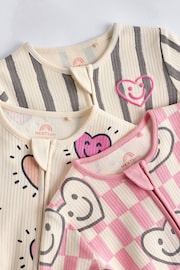 Pink Happy Heart Baby 2 Way Zip Sleepsuits 3 Pack (0mths-2yrs) - Image 7 of 11