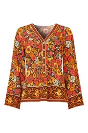 Joe Browns Orange Retro Floral Flared Sleeve Blouse - Image 6 of 6