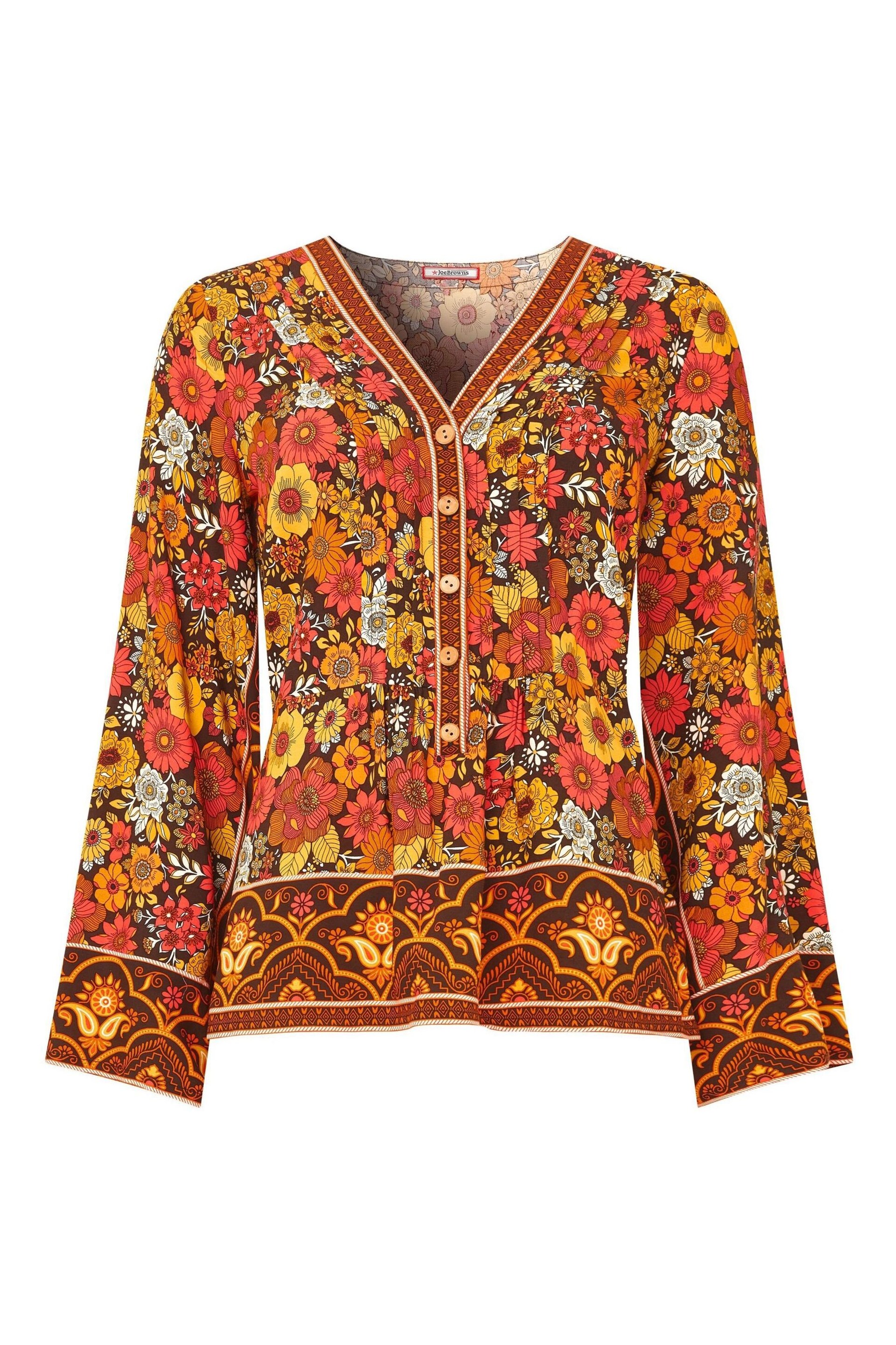 Joe Browns Orange Retro Floral Flared Sleeve Blouse - Image 6 of 6