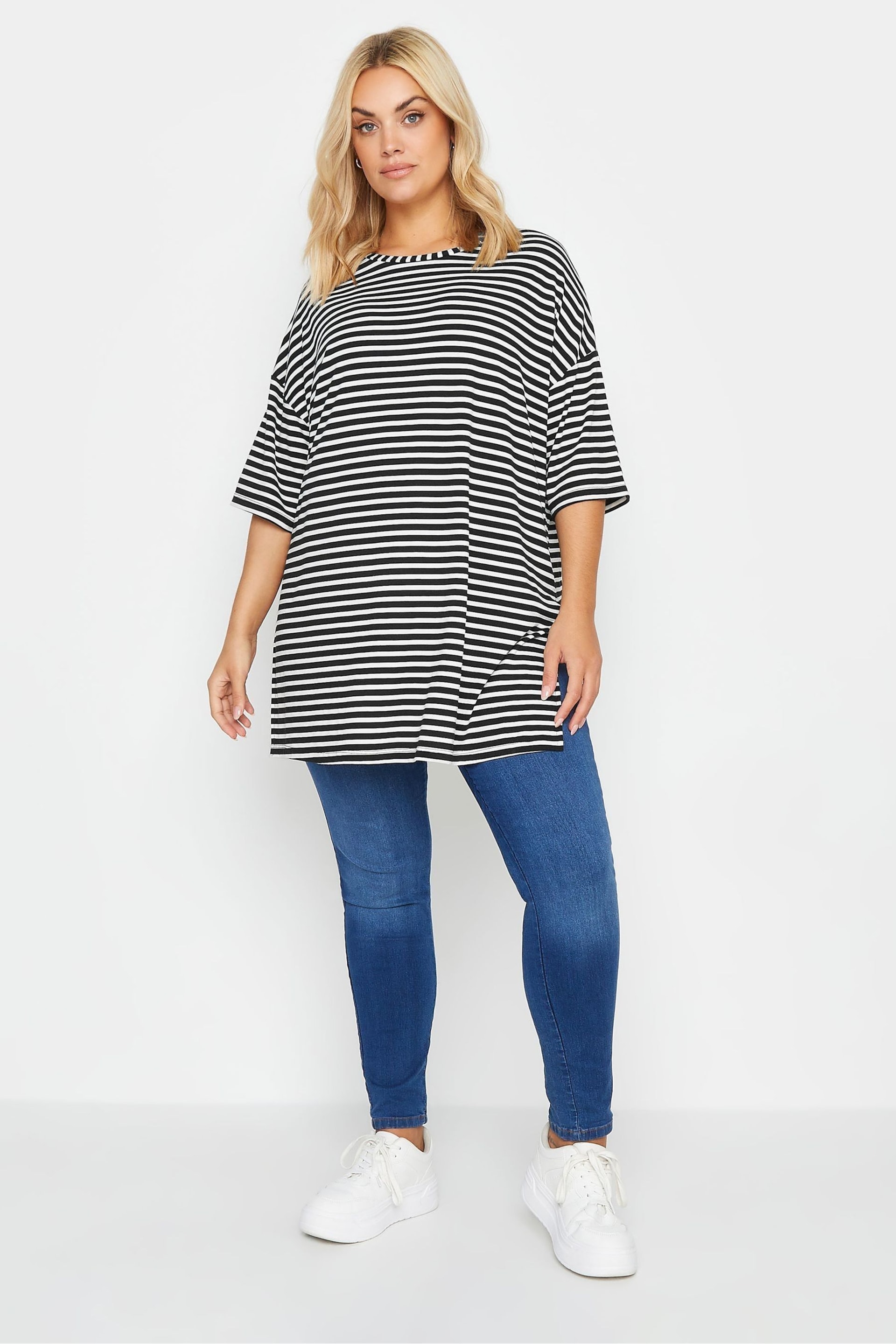 Yours Curve Black Striped Oversized Top - Image 2 of 5