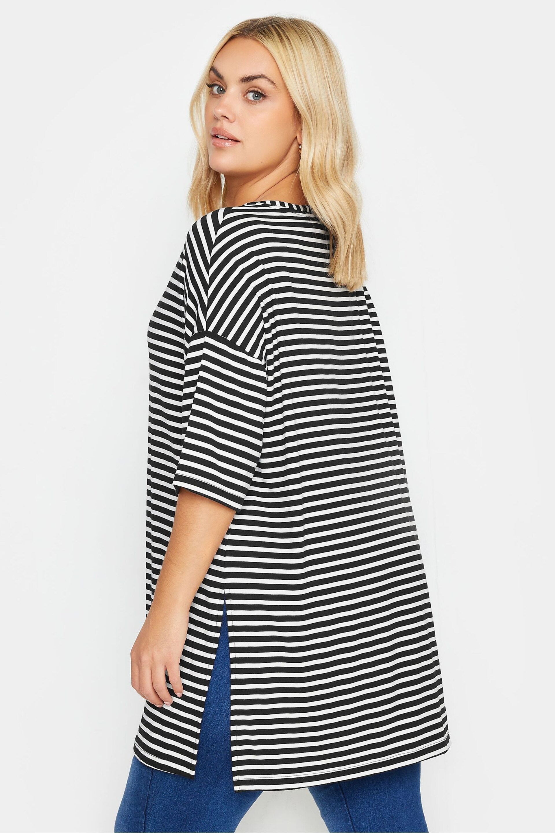 Yours Curve Black Striped Oversized Top - Image 3 of 5