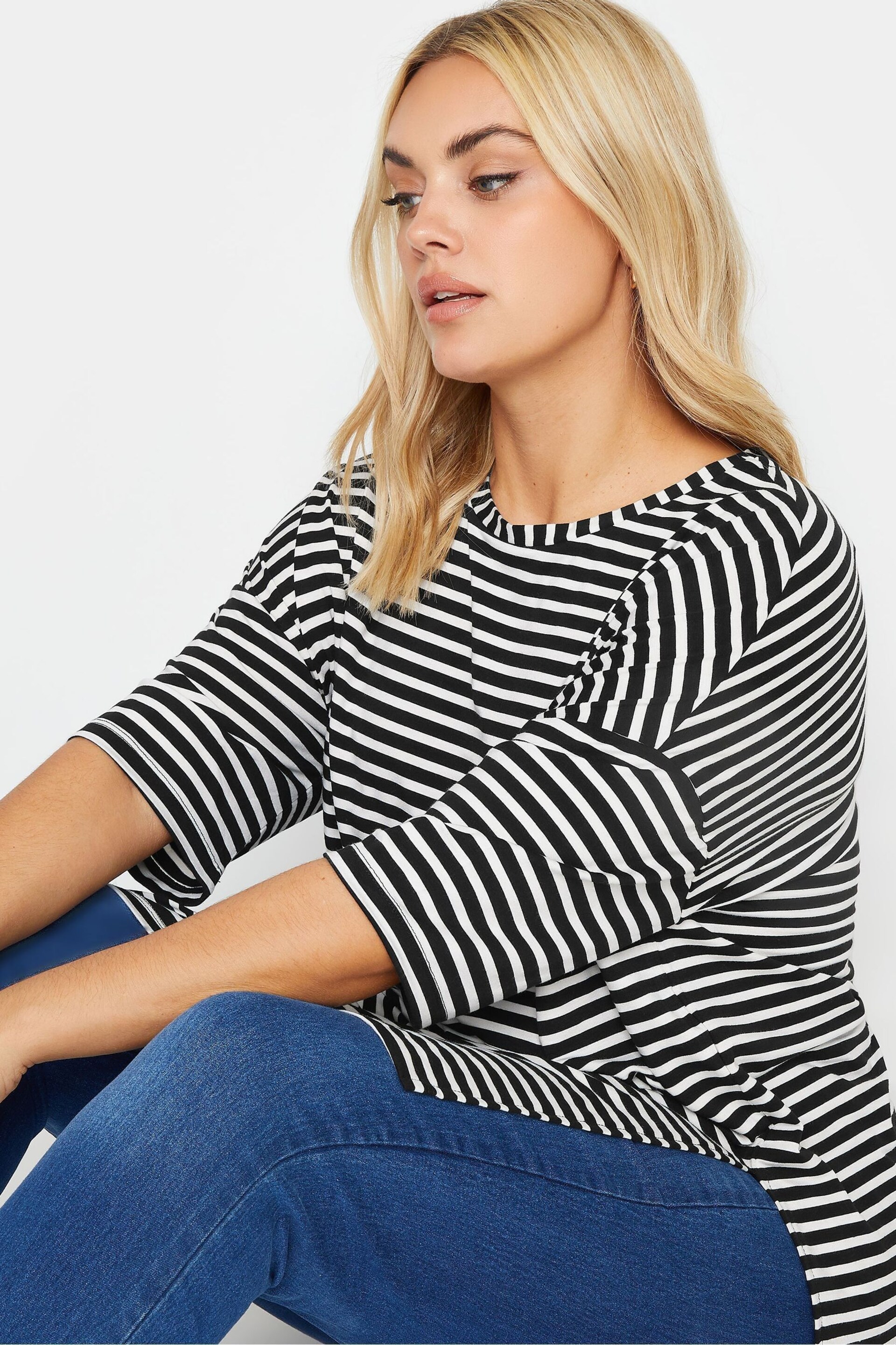 Yours Curve Black Striped Oversized Top - Image 4 of 5