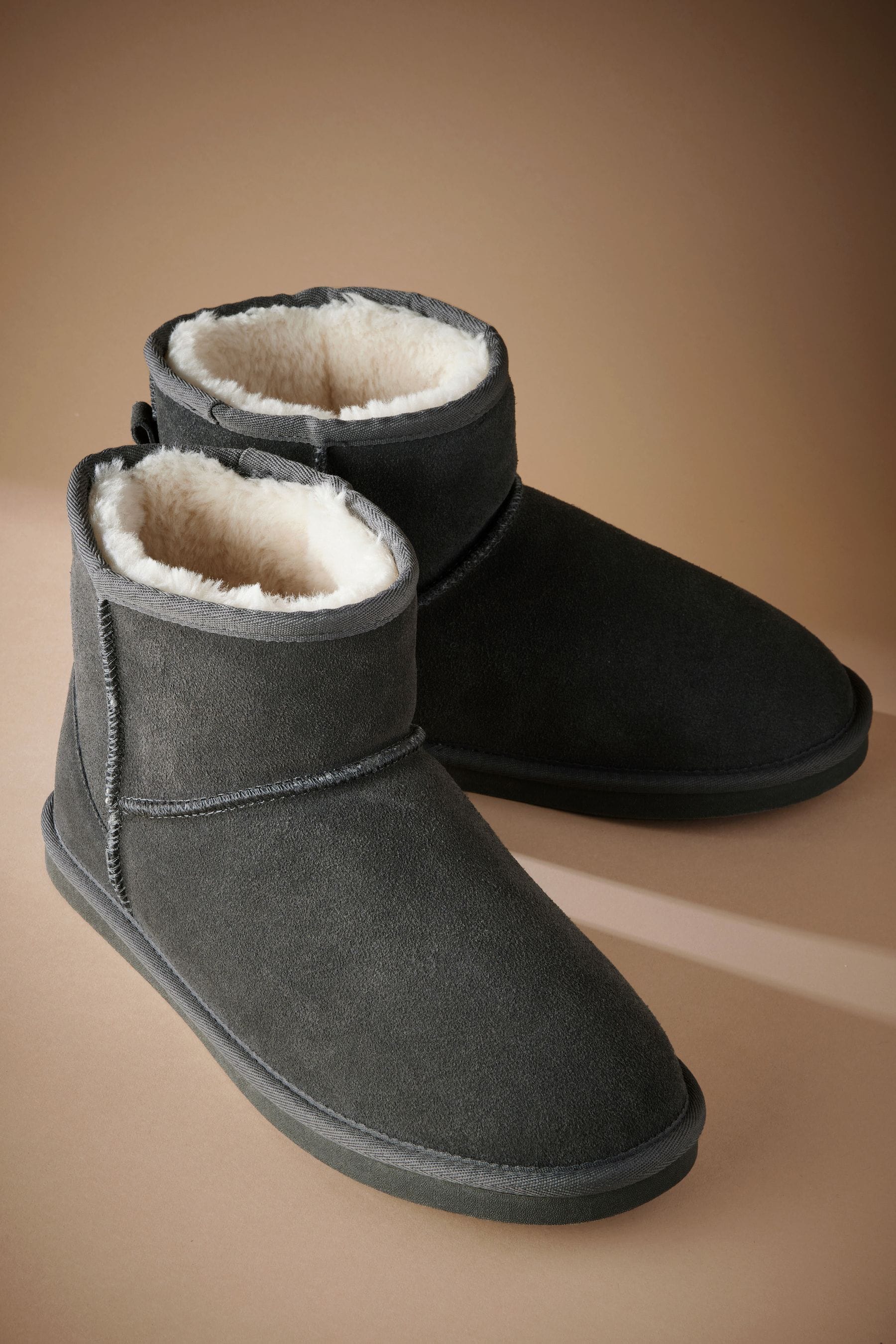 Buy Grey Signature Suede Slipper Boots with Faux Fur Lining from the Next UK online shop