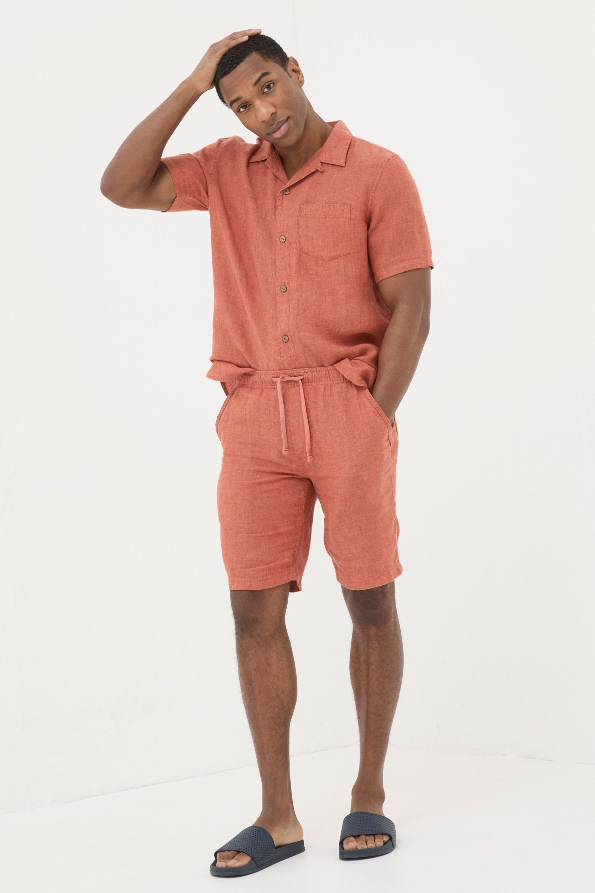 FatFace Orange Seaton Linen Pull On Shorts - Image 4 of 6