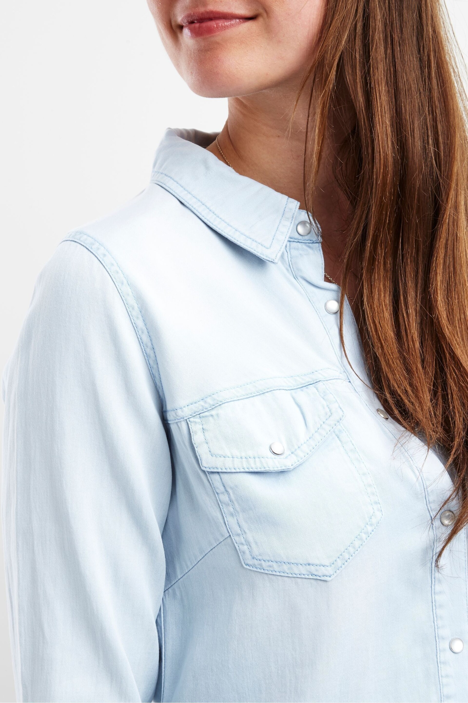 VILA Light Blue Pocket Detail Lightweight Denim Shirt - Image 3 of 4