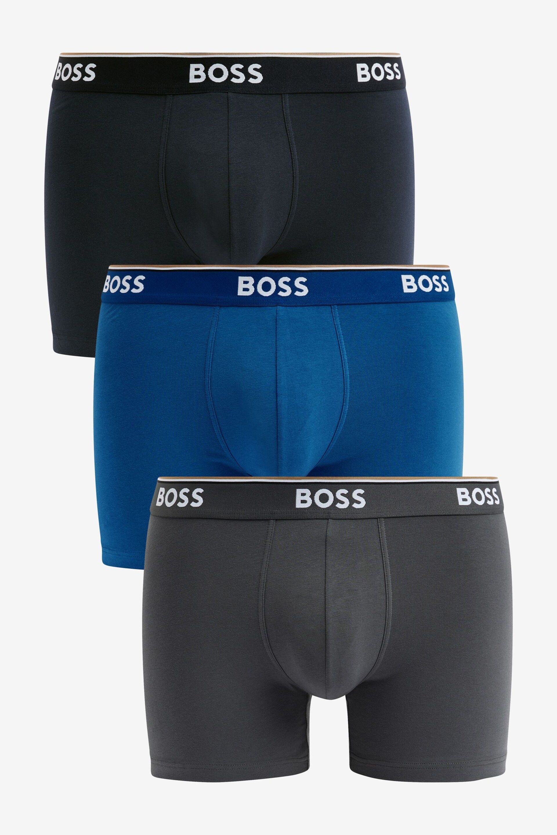 BOSS Blue Logo Waistband Boxer Briefs in Stretch Cotton 3 Pack - Image 1 of 4