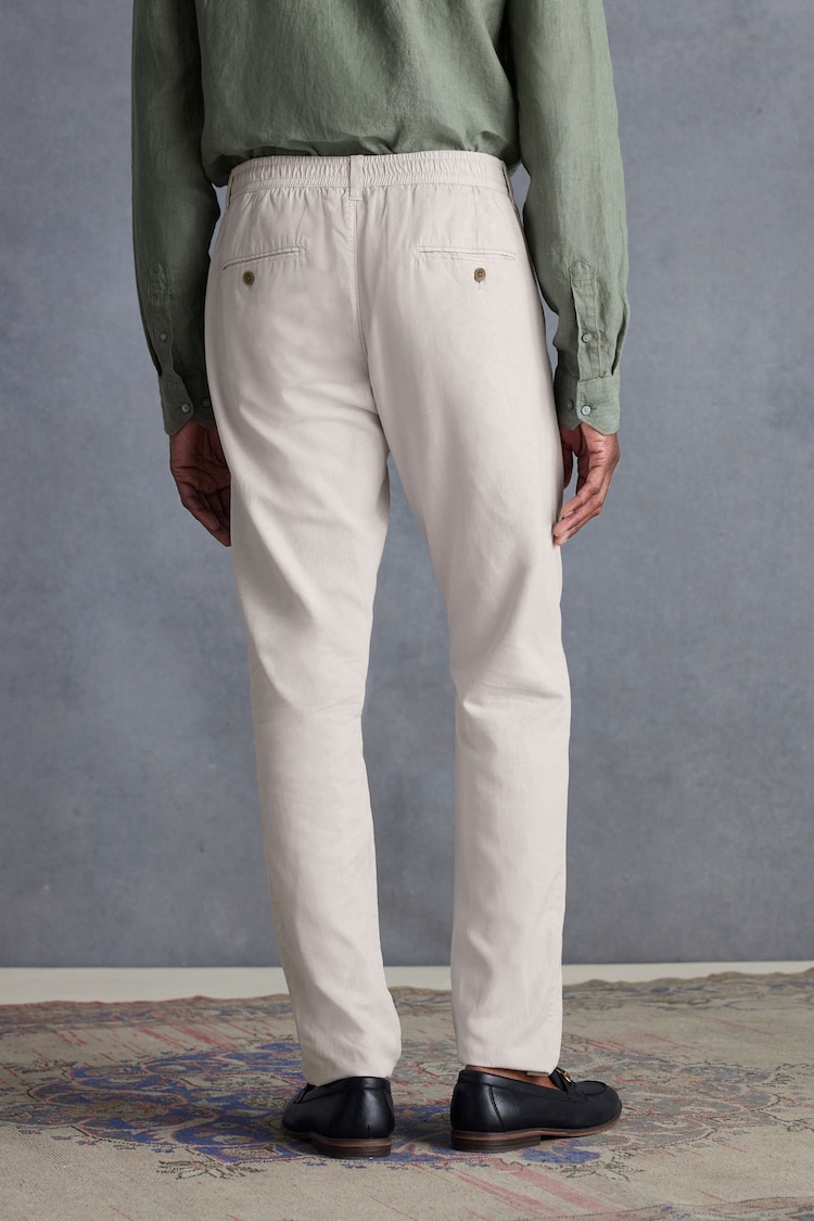 Light Grey Slim Fit Premium Linen Drawstring Trousers - Image 2 of 11