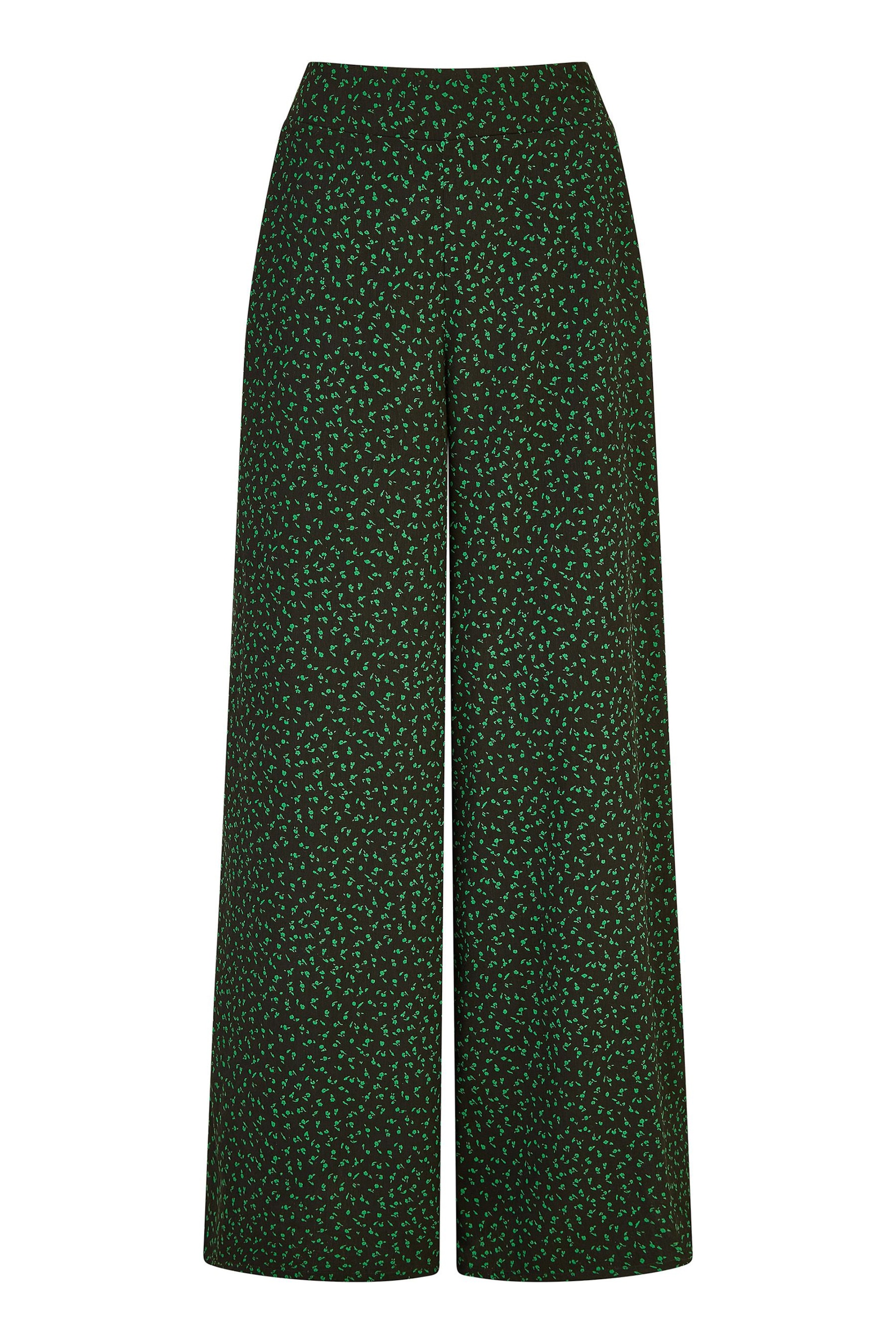 Yumi Green Ditsy Floral Print Relaxed Wide Leg Trousers - Image 4 of 4