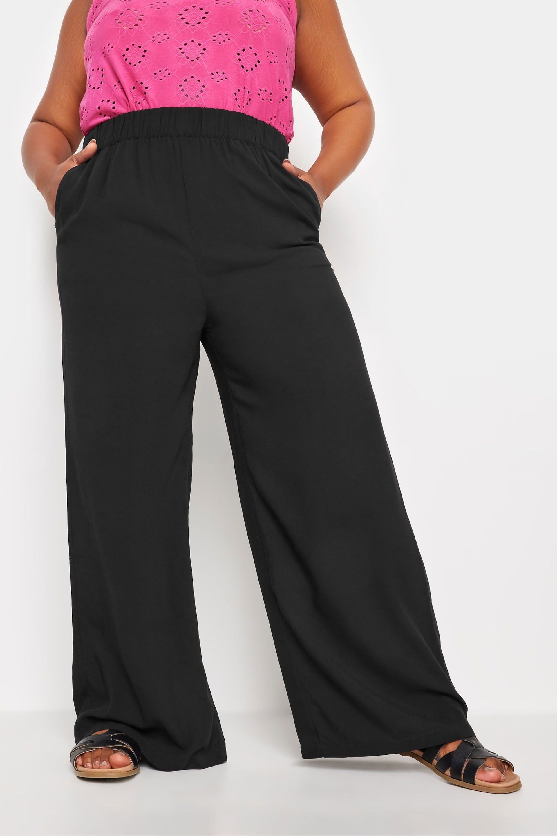 Yours Curve Black Elasticated Wide Leg Trousers - Image 2 of 5