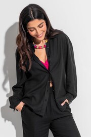 Pour Moi Black Wren Button Through Linen Blend Long Sleeve Shirt - Image 1 of 4