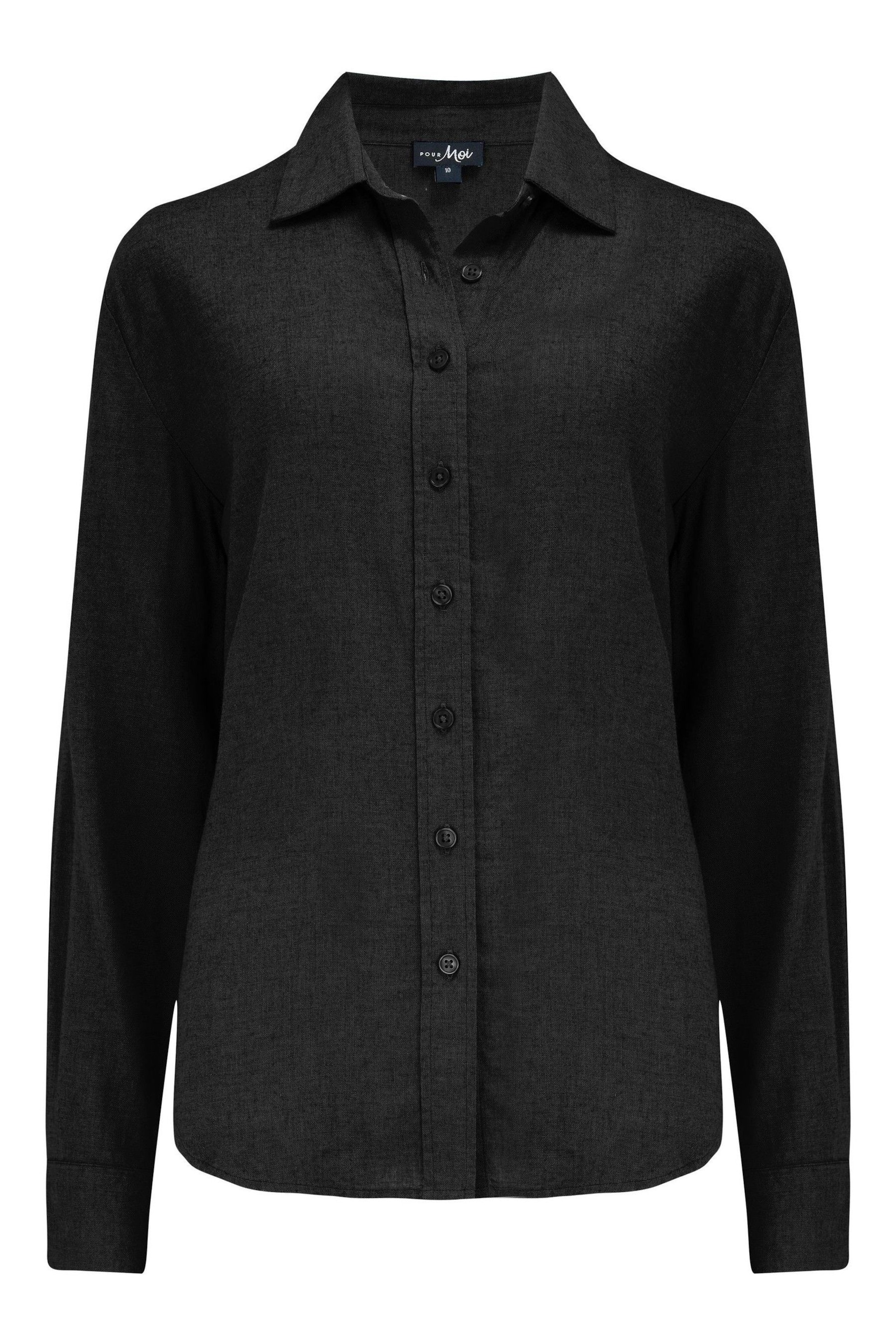 Pour Moi Black Wren Button Through Linen Blend Long Sleeve Shirt - Image 3 of 4