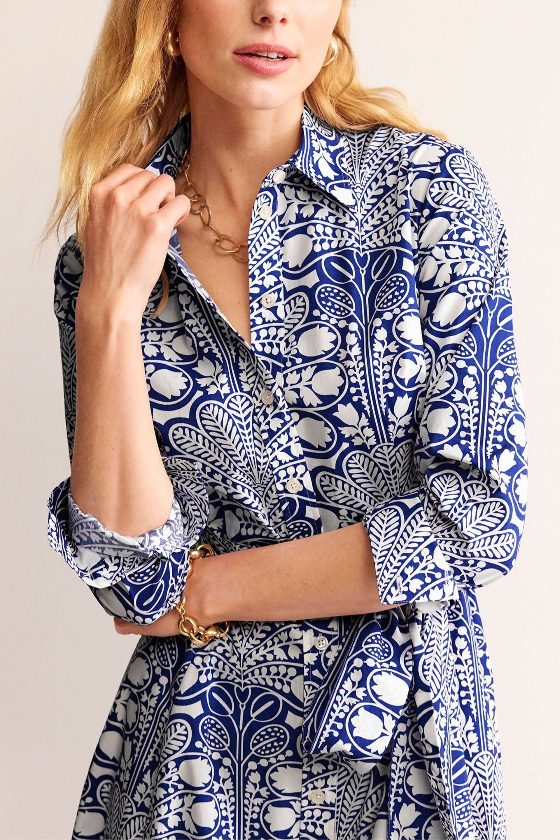 Boden Blue Amy Cotton Midi Shirt Dress - Image 4 of 5