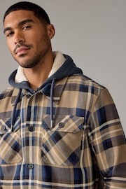 Tan Brown Check Hooded Borg Lined Shacket - Image 4 of 5