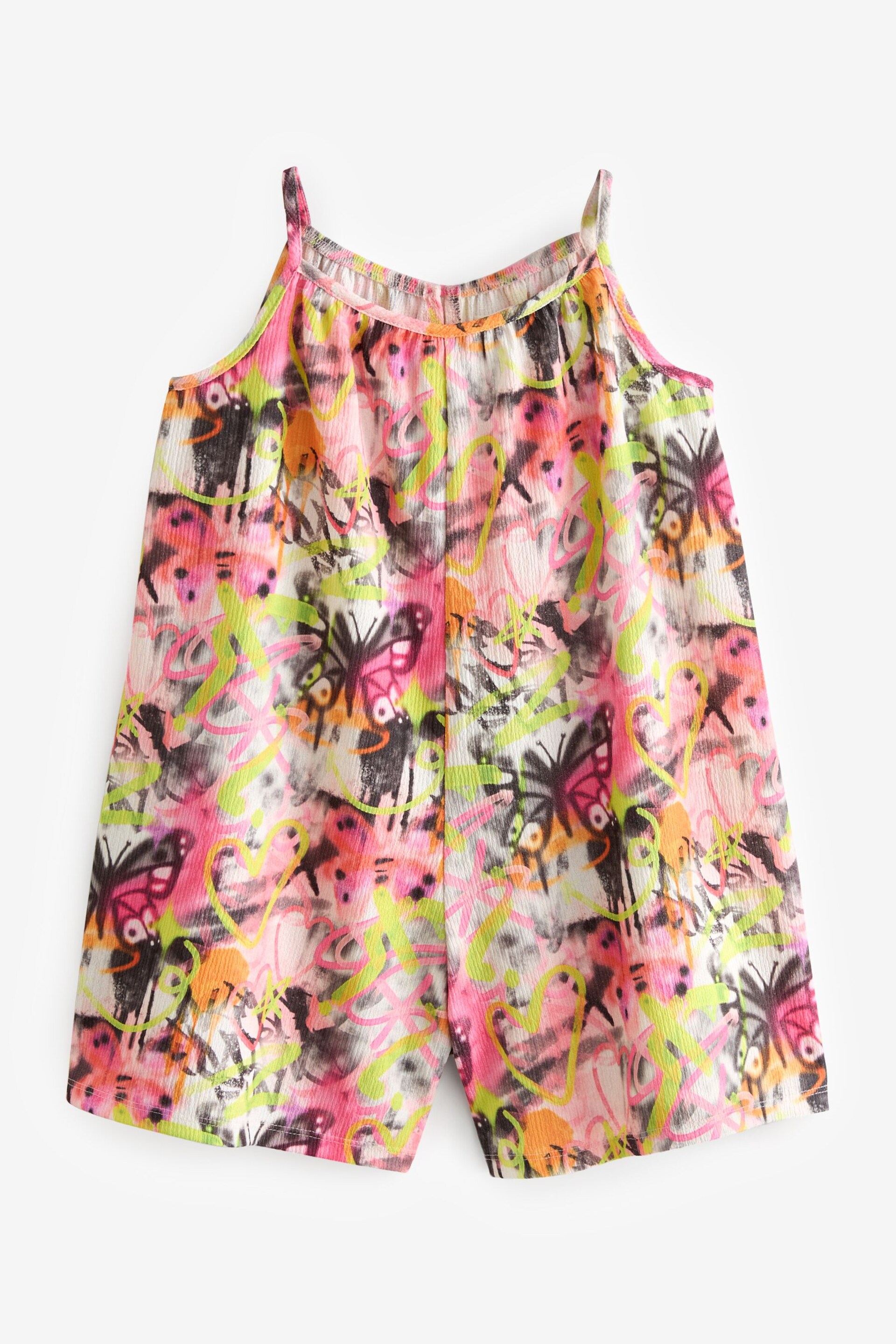 Pink/Yellow Graffiti Butterfly Crinkle Texture Playsuit (3-16yrs) - Image 4 of 6