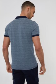 Threadbare Blue Geometric Print Zip Collar Cotton Jersey Polo Shirt - Image 2 of 4