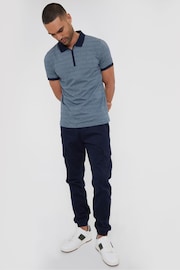 Threadbare Blue Geometric Print Zip Collar Cotton Jersey Polo Shirt - Image 3 of 4