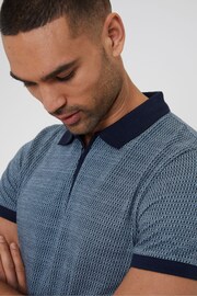 Threadbare Blue Geometric Print Zip Collar Cotton Jersey Polo Shirt - Image 4 of 4