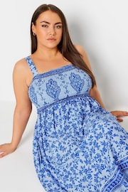 Yours Curve Blue Limited Border Shirred Maxi Dress - Image 4 of 5