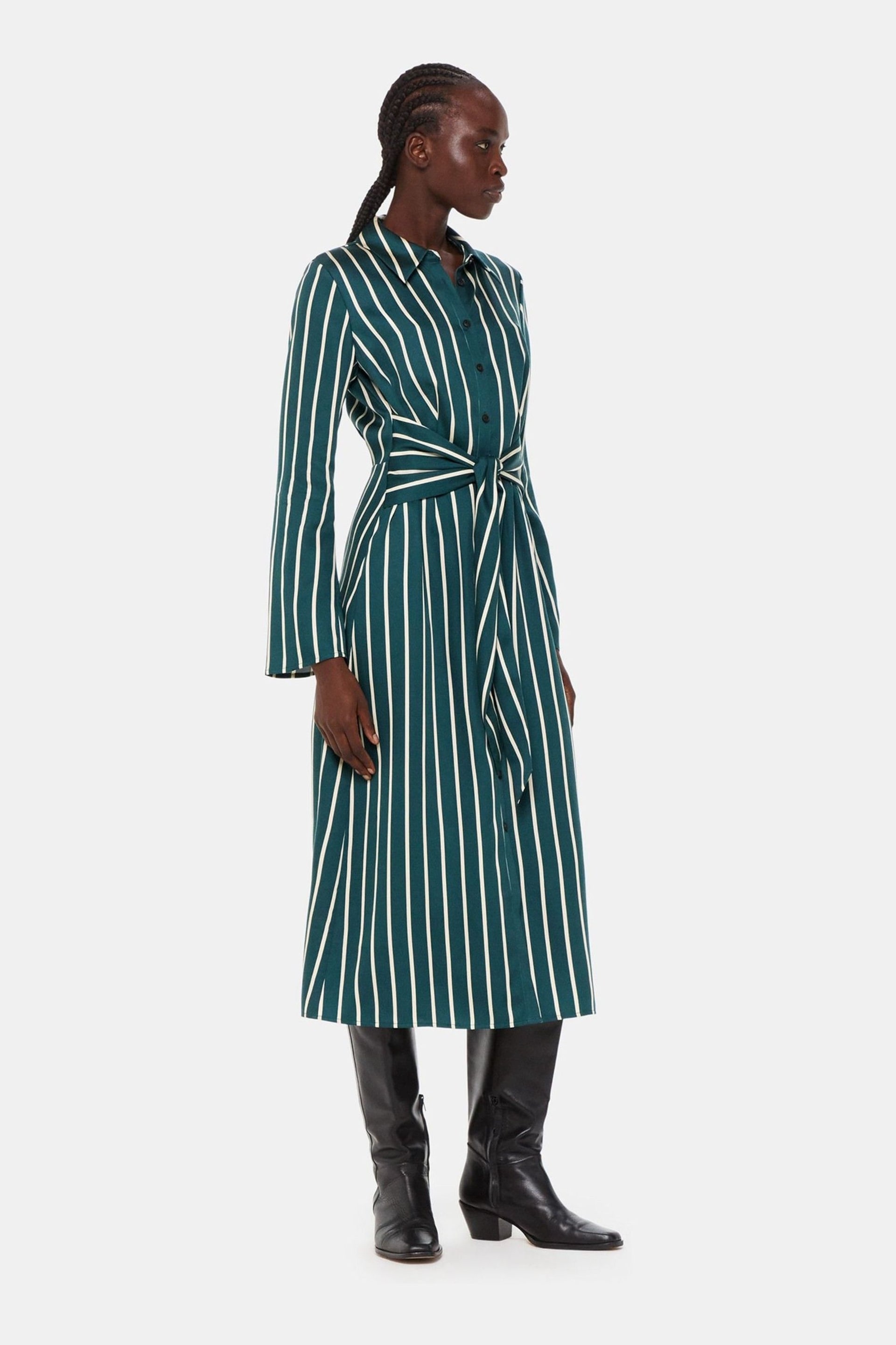 Whistles Petite Green/Multi Printed Stripe Shirt Dress - Image 1 of 4