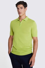 MOSS Green Merino Quarter Zip Polo Shirt - Image 1 of 3