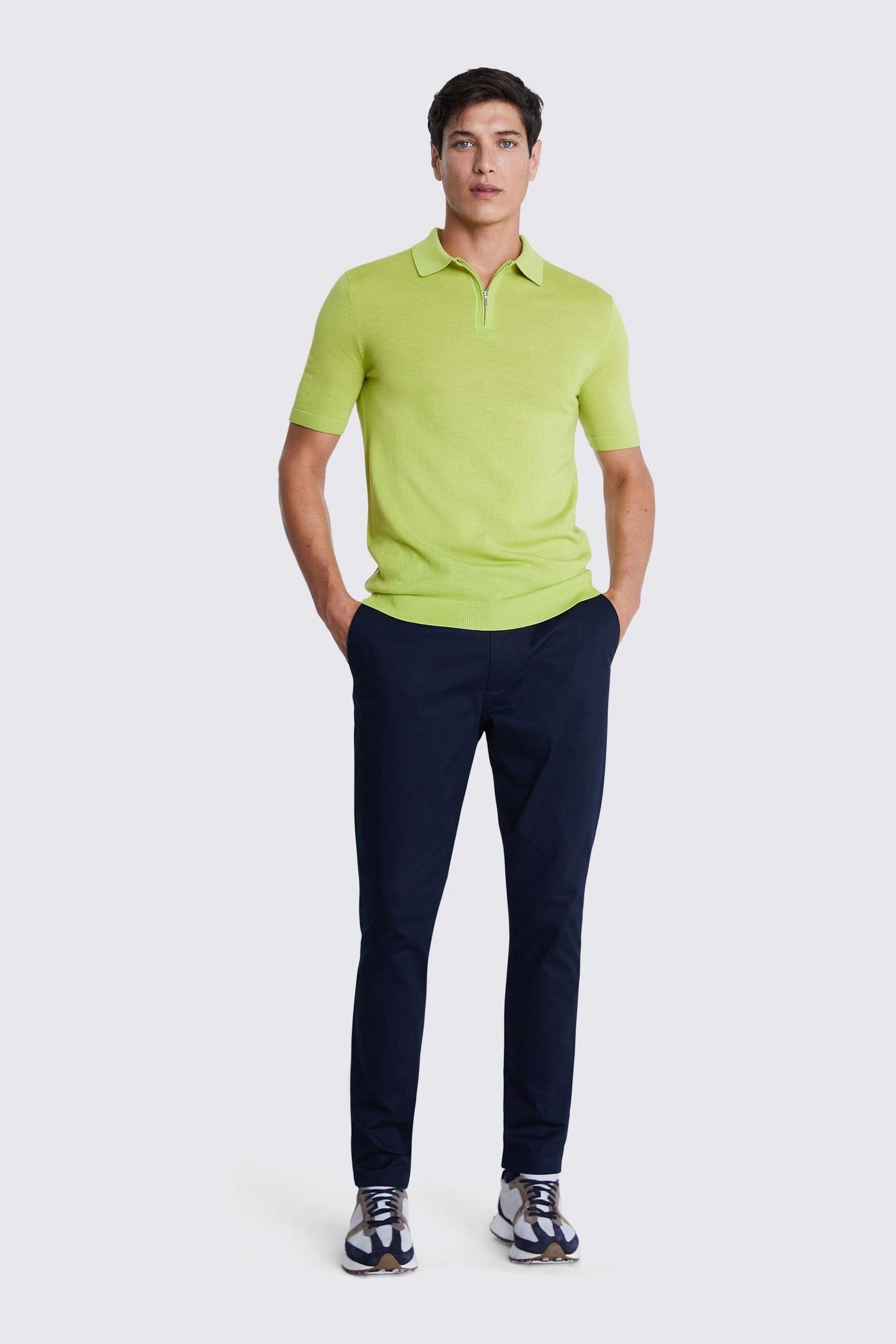 MOSS Green Merino Quarter Zip Polo Shirt - Image 2 of 3