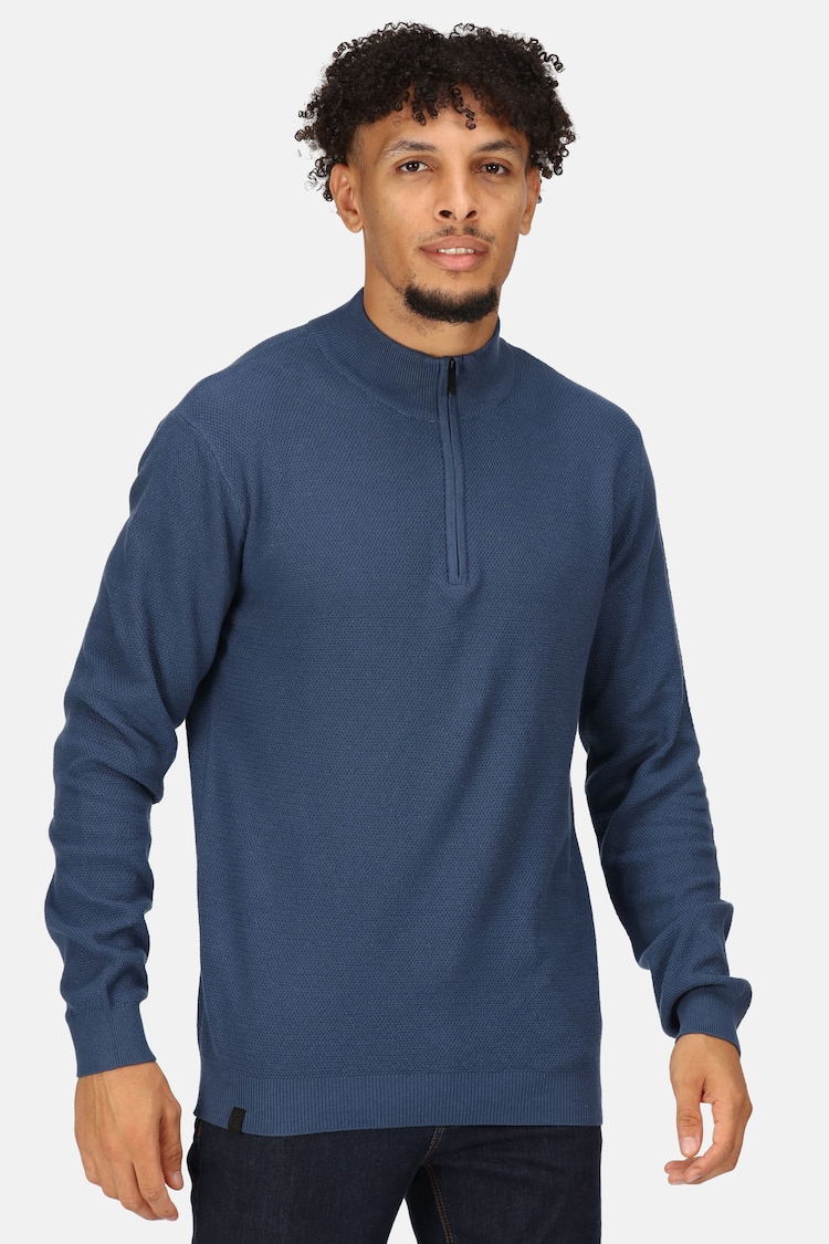 Regatta Blue 100% Cotton Keaton Quarter Zip Jumper - Image 1 of 8