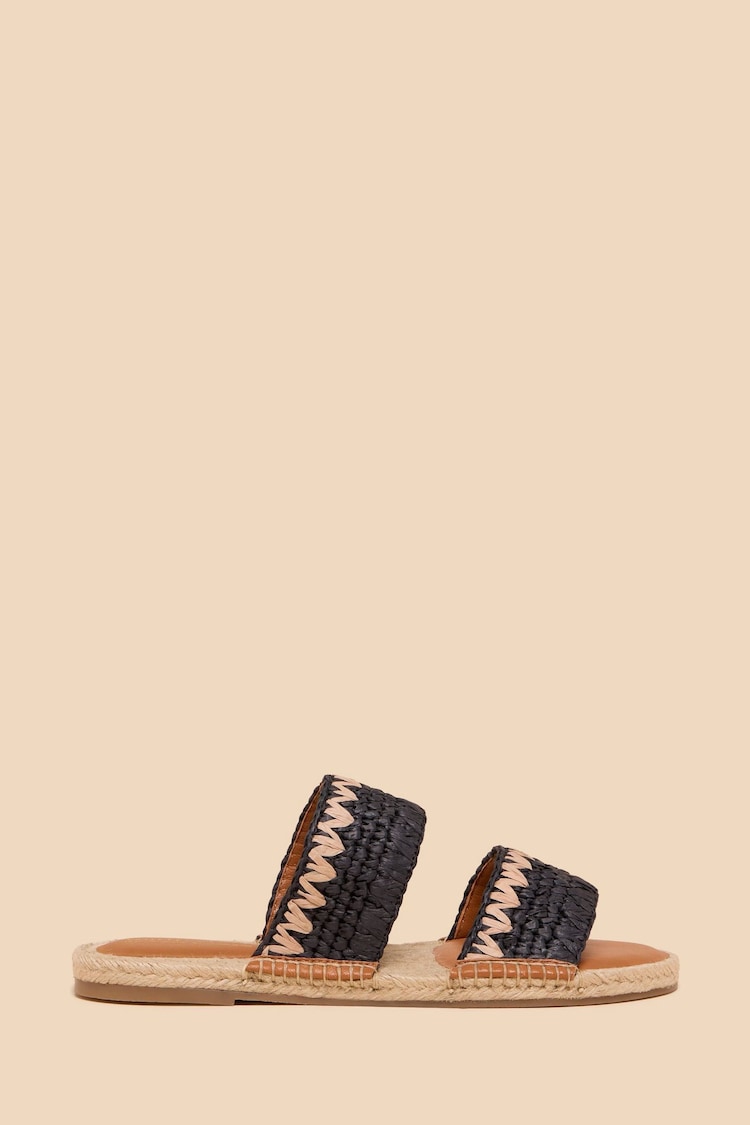 White Stuff Black Belflower Raffia Mules - Image 1 of 4