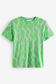 Green/Pink Print 100% Cotton Short Sleeve Crew Neck T-Shirt - Image 4 of 5