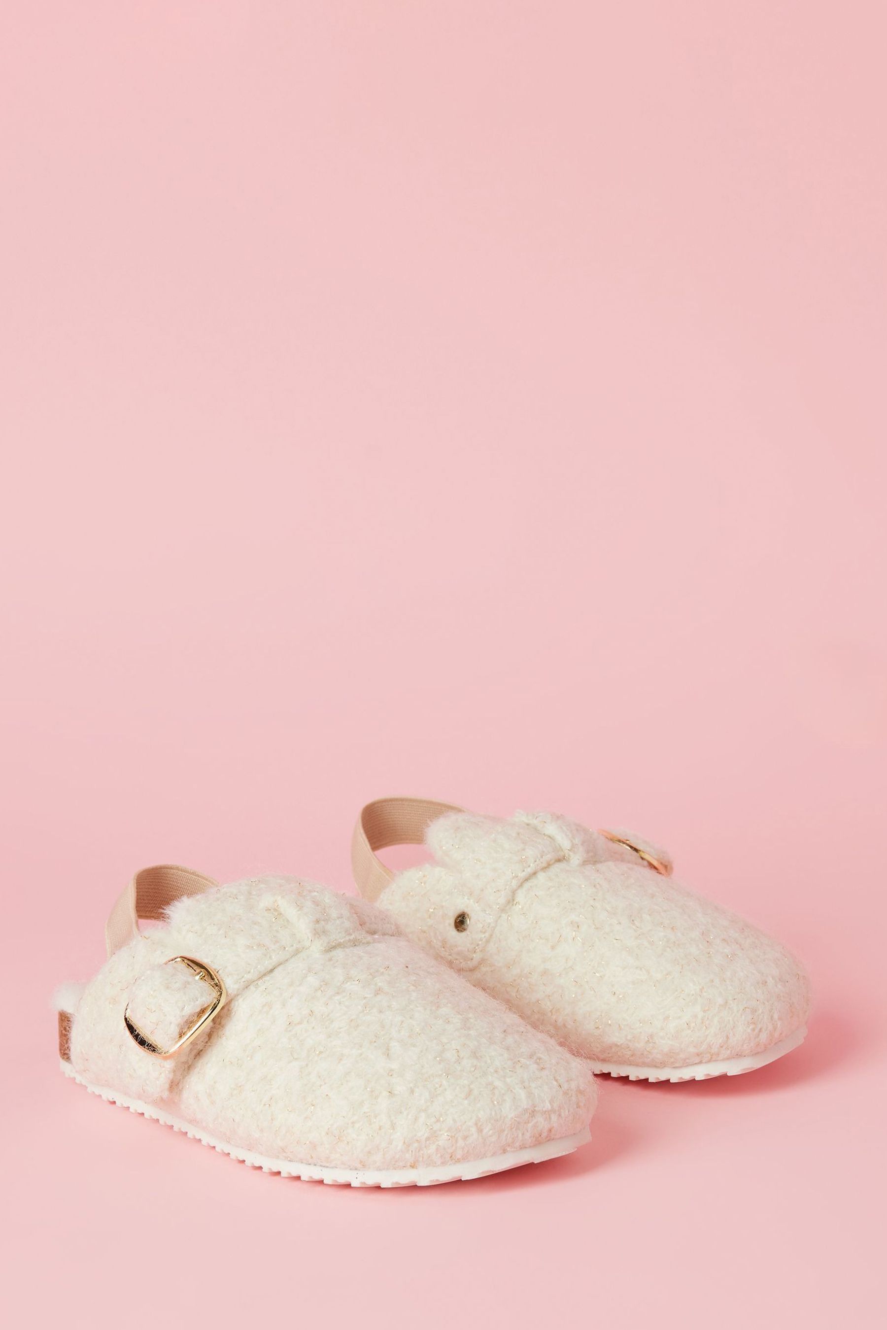 Lipsy Cream Slip On Footbed Buckle Nightwear Slippers Clogs