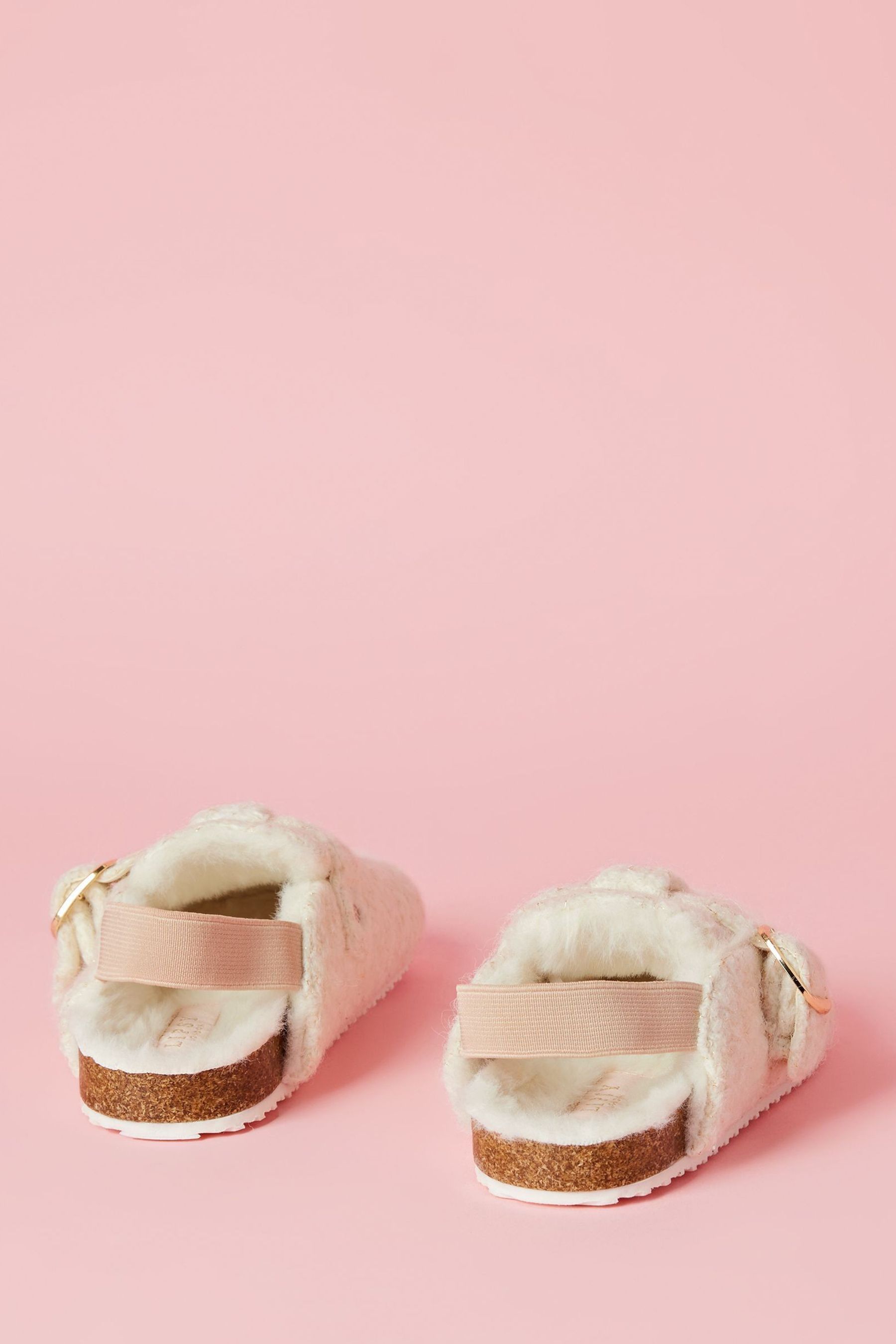 Lipsy Cream Slip On Footbed Buckle Nightwear Slippers Clogs