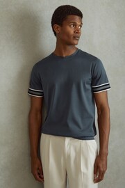 Reiss Steel Blue Dune Mercerised Cotton Striped T-Shirt - Image 1 of 5