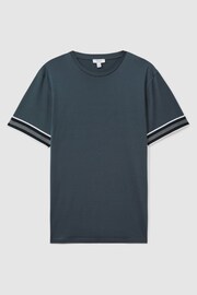 Reiss Steel Blue Dune Mercerised Cotton Striped T-Shirt - Image 2 of 5