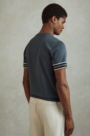 Reiss Steel Blue Dune Mercerised Cotton Striped T-Shirt - Image 4 of 5