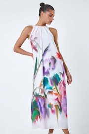 Roman White Abstract Floral Pleat Detail Trapeze Dress - Image 4 of 5