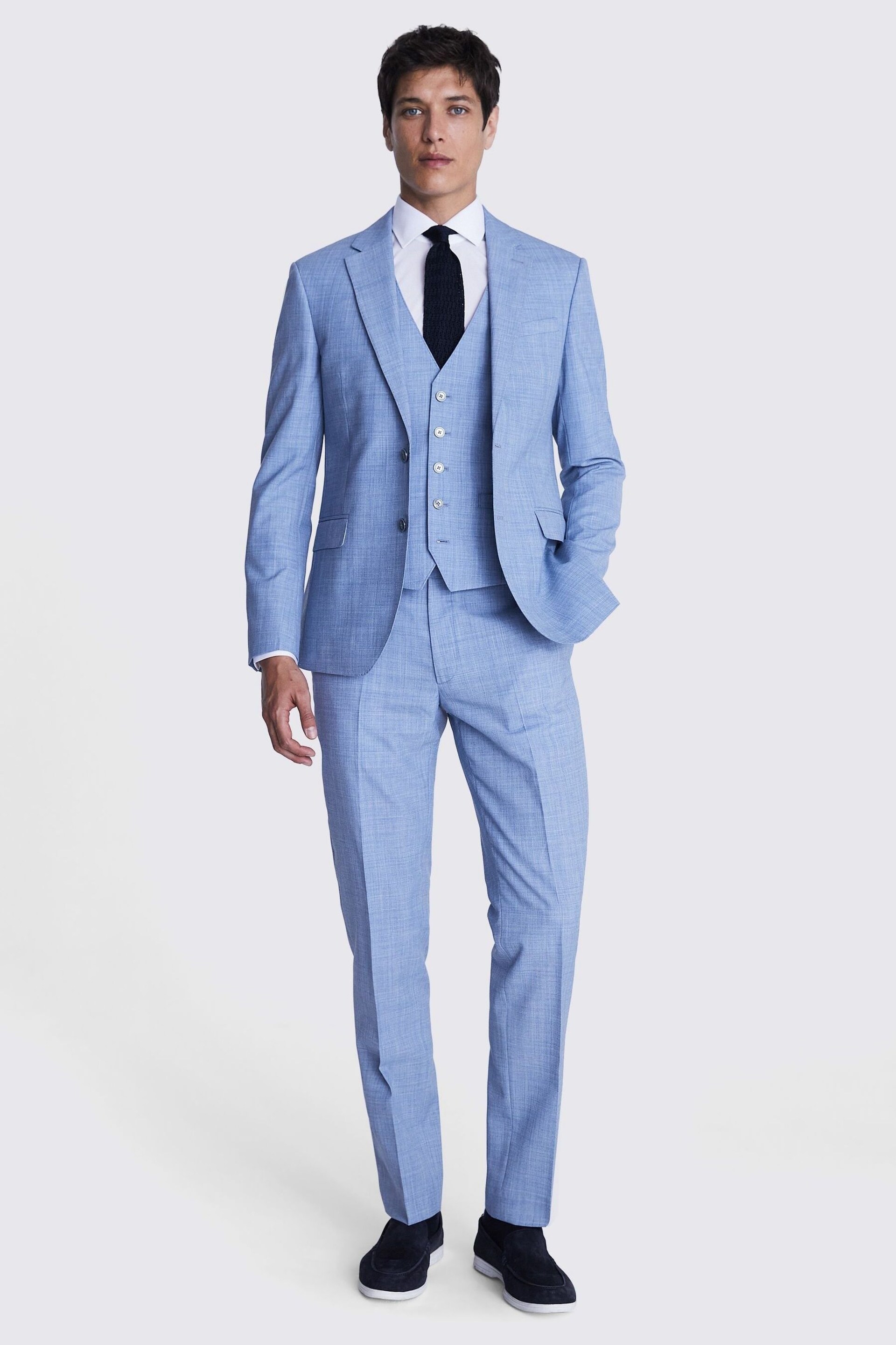 MOSS Sky Blue Slim Fit Marl Jacket - Image 2 of 6