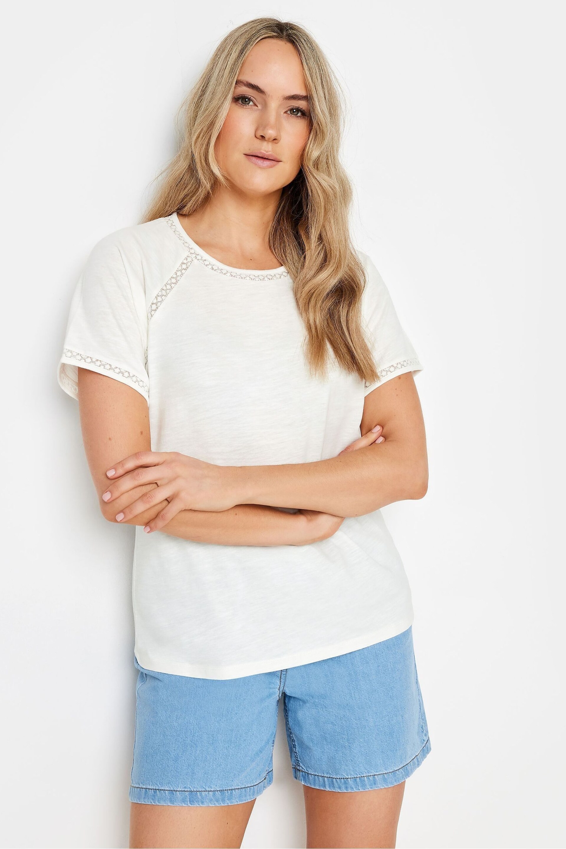 Long Tall Sally Cream Lace Insert Top - Image 1 of 5